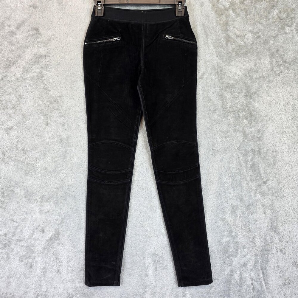 BLANKNYC Leggings Womens 25 Black Suede Leather Pull-On Moto Zip Pockets Stretch
